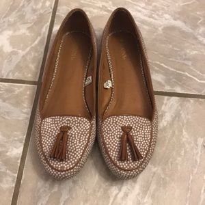 Brown and white dot flats loafers cute